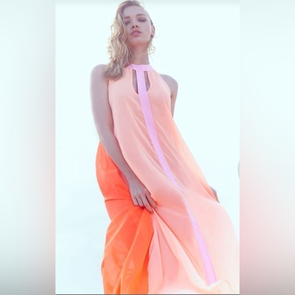 NEW Anthropologie Vibrant Beachy Boho Airy Chiffon Maxi Dress XS Oversized Fit
